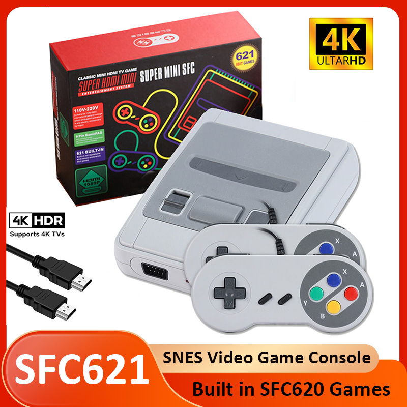 Home Improvement Snes - SFC621ミニレトロゲーム機、4K HDMI対応、SNESホームゲーム機、SFC620ゲーム内蔵、有線ゲームパッド付き、子供向けギフト