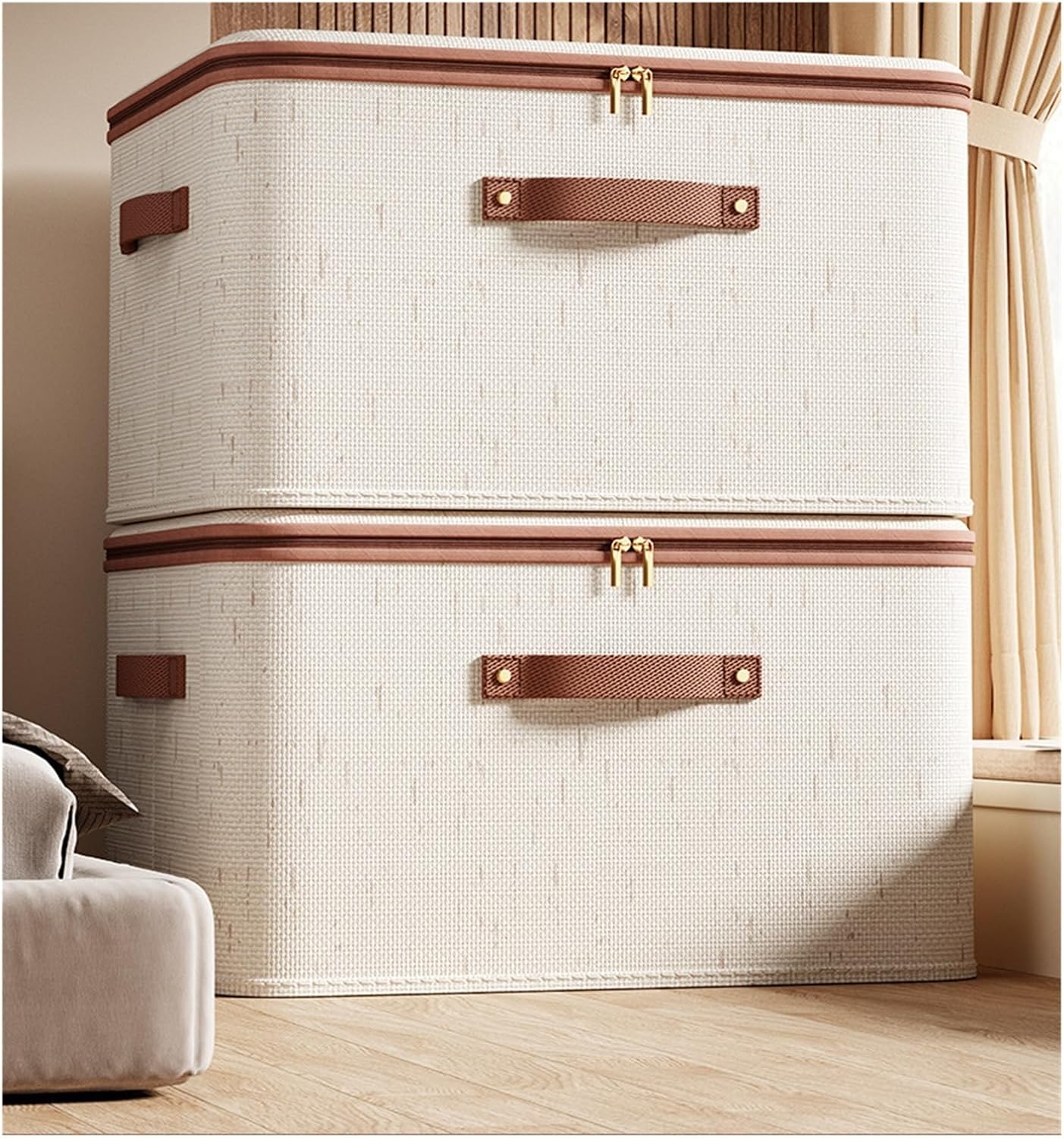 Cabinet Handle Pull - 蓋付き収納ビン、ファブリック収納オーガナイザーボックス、ハンドル付きクローゼット収納、通気性のあるコットンリネン製オーガナイザーボックス、ワードローブ用
