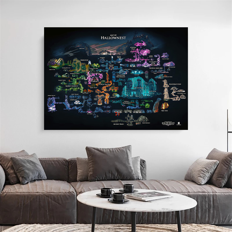 ゲームホロウナイトマップゲームポスターキャンバス絵画プリント - Home Improvement Game のレビューと価格